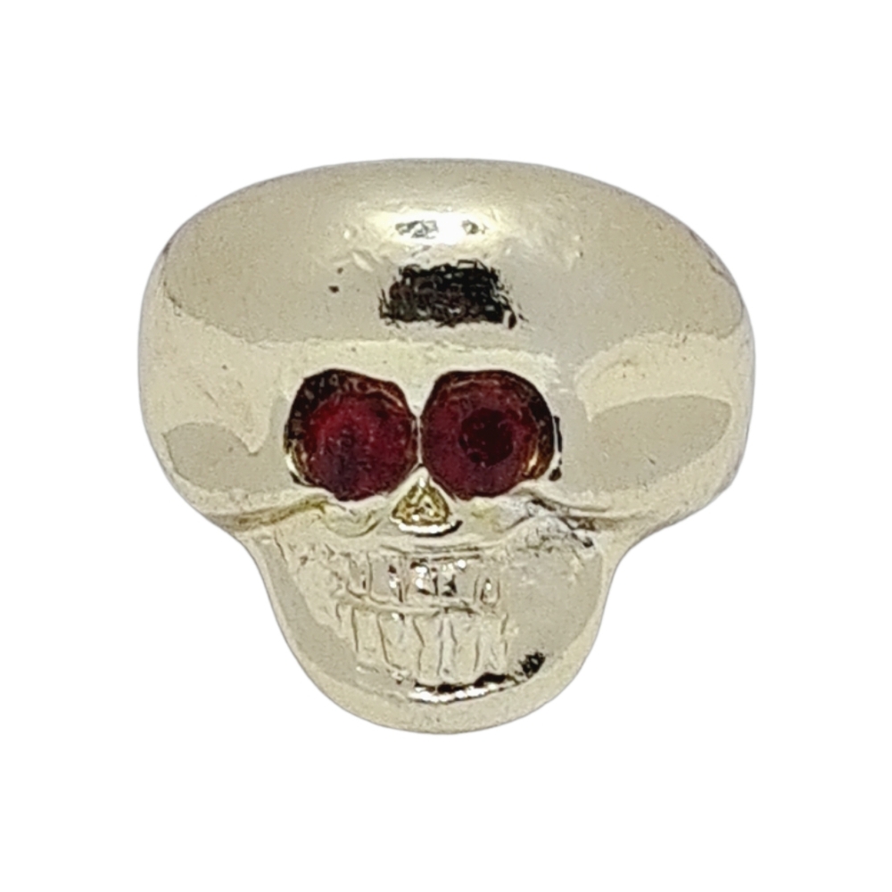 Gold Tone Skull Ring with Red Eyes Gothic Statement Ring | Size 9